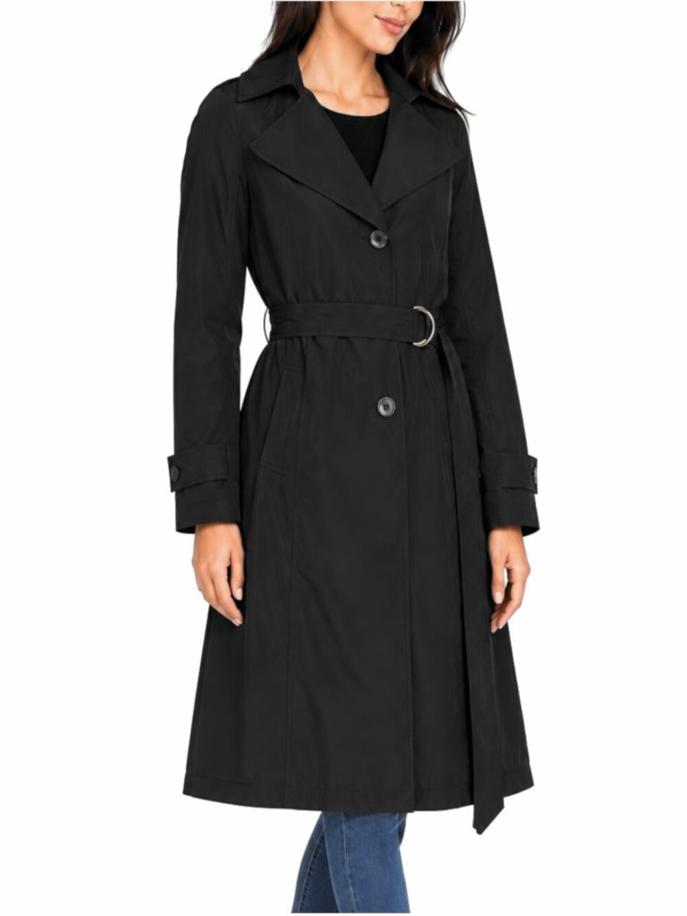 Via Spiga Women's Black M Belted Packable Trench Coat